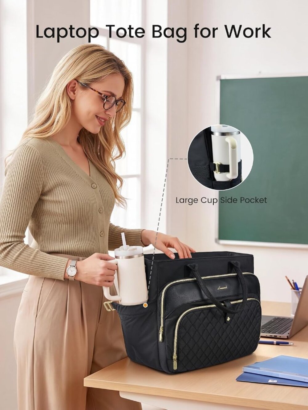 Laptop Bag for Women, Work Tote Computer Bag for Teacher Nurse - Picture 2 of 6